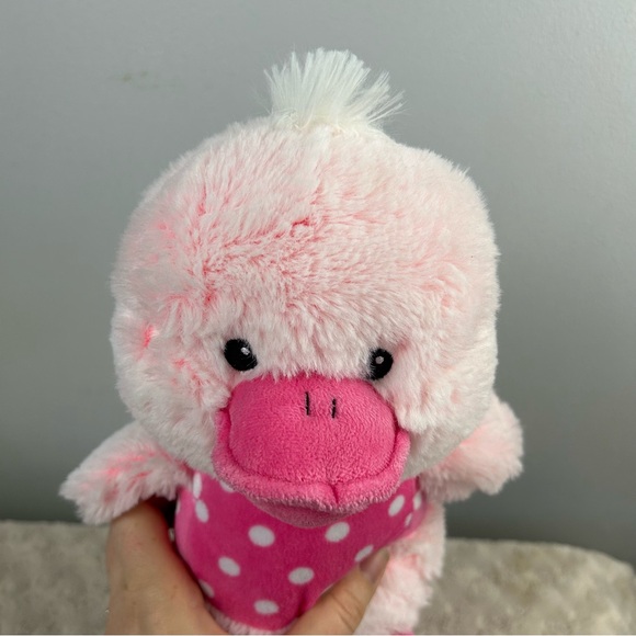 Gitzy Pink Duck Plush Stuffed Animal Toy White Polka Dots Rattle Duckie - Picture 2 of 6